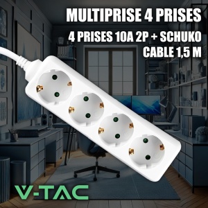 Multipriza V-TAC cu 4 prize Schuko, cablu de 1,5 m, 16 A, alba - Img 4