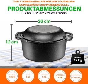 Oala din fonta NutriChef, 26 cm, 3.5 litri, negru mat - Img 2