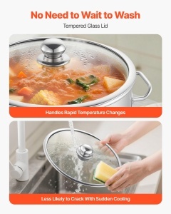 Oala din inox VEVOR 19,9 L cu capac din sticla, compatibila cu toate tipurile de plite - Img 6