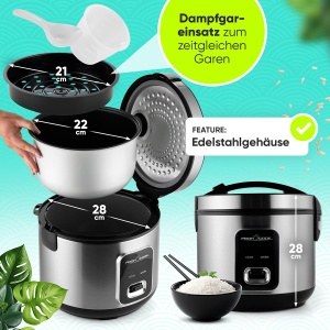 Oala electrica pentru gatit orez ProfiCook PC RK 1285, 3 kg, 700 W, functie de pastrare la cald, inox - Img 7