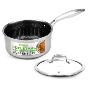 Oala inox Nutrichef 19cm, 2L cu capac din sticla, antiaderenta