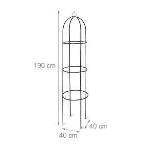 Obelisc pentru gradina Relaxdays, 190 cm, metal verde, suport pentru flori si trandafiri - Img 4