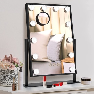 Oglinda de machiaj TUREWELL cu iluminare, 3 moduri de lumina, 12 LED-uri, rotire 360