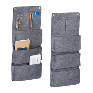 Organizator de perete Relaxdays, set 2 bucati, 4 compartimente, gri, 65 x 30 cm