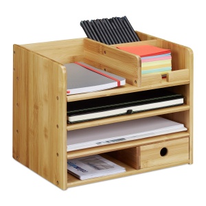 Organizer birou Relaxdays din bambus, A4, 26x33x24 cm, culoare natur