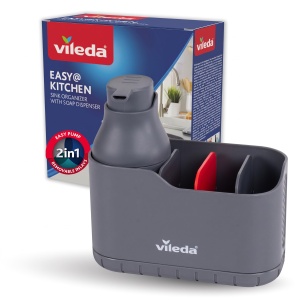 Organizer chiuveta Vileda gri mat cu dispenser detergent si suport