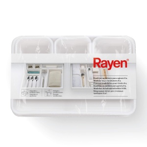 Organizer modular Rayen, set 8 piese, alb, adaptabil, robust