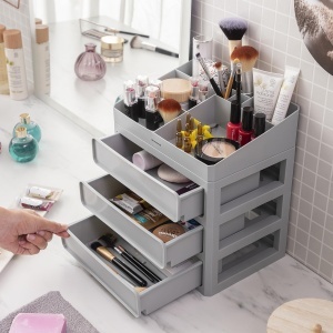 Organizer pentru machiaj InnovaGoods cu 3 sertare si 9 compartimente, capacitate mare, gri - Img 4