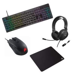 Pachet Gaming Corsair K55 Core Tastatura RGB, Mouse Harpoon RGB Pro, Casti HS35 v2, Mousepad MM100