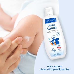 PAEDIPROTECT Lotiune de ingrijire pentru bebelusi si copii 200 ml, Lotiune de ingrijire cu pantenol, Crema hidratanta cu ulei de jojoba si unt de mango, pentru pielea sensibila si uscata a bebelusilor si copiilor, lotiune vegana - Img 2