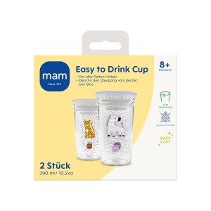 Pahar de invatare MAM Easy to Drink 290 ml, set 2 bucati, culoare ZebraLeo - Img 3