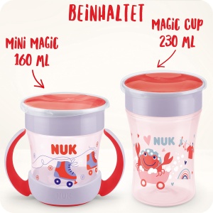 Pahar de invatare NUK Magic Cup Duo-Set, 160 ml 230 ml, rosu, BPA-free - Img 2
