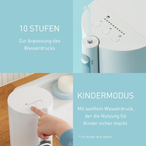Panasonic EW1614AW503-PACK Family Water Flosser Irigator dentar Fascicul cu ultrasunete Mod copii 10 setari de presiune IPX7 Ortodontie 5 duze Aliment - Img 5