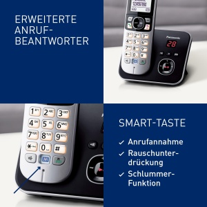Panasonic KX-TG6822GB Telefon fara fir DECT cu robot telefonic (radiatii reduse, mod eco, telefon cu plafon, telefon fix, blocare apeluri, DUO) negru - Img 4