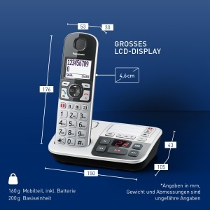 Panasonic KX-TGE520GS Telefon fara fir pentru seniori cu robot telefonic, statie si receptor, difuzor, afisaj LCD, compatibil cu aparate auditive, butoane vorbite, argintiu - Img 6