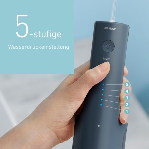 Panasonic seria 600 ata dentara cu ultrasunete EW-DJ66-A303, irigator dentar, irigator oral wireless, 200 ml, IPX7, 2 duze cu ultrasunete, 5 niveluri de presiune a apei, accesorii de calatorie, bleumarin - Img 6