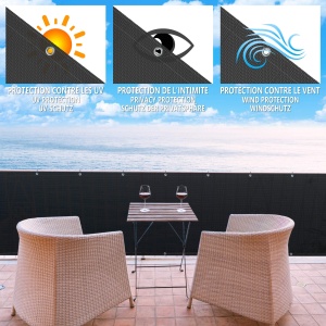 Paravan de balcon VOUNOT 90x600 cm, HDPE, rezistent la UV, negru - Img 2