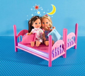 Pat cu etaj pentru papusi Simba Evi Love, 2 papusi incluse, roz, 12 cm - Img 2