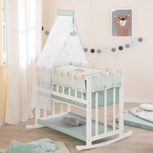 Pat multifunctional pentru bebelusi Roba 4-in-1, 45x90 cm, albpastel verde, design Woodland Buddies