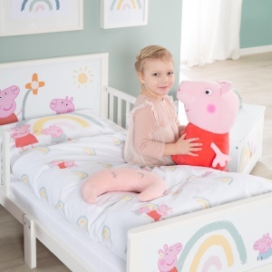 Pat pentru copii roba Peppa Pig 70x140 cm cu lenjerie inclusa alb - Img 7