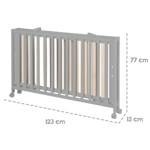 Pat pliabil pentru copii roba Fold Up 60x120 cm din lemn reglabil pe inaltime cu roti si frane Taupe - Img 8