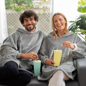 Patura cu gluga InnovaGoods, moale, calduroasa, unisex, gri - Img 5