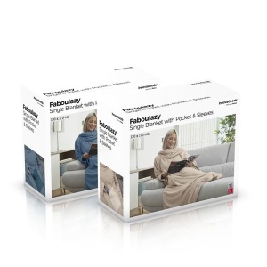 Patura cu maneci InnovaGoods Faboulazy, poliester, albastru-bej, dimensiuni 130x170 cm - Img 7