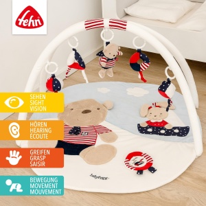 Patura de activitate Fehn 3-D Play Arch Ocean Club - Covoras de joaca pentru bebelusi cu 5 jucarii detasabile de apucat - Patura de joaca pentru bebelusi si copii mici de la 0+ luni - Covoras de tarat ca cadou pentru nastere - Img 2