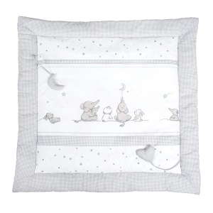 Patura de joaca pentru bebelusi Roba Sternenzauber 100x100 cm bumbac moale gri deschisalb