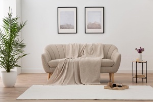 Patura Todocama Extra Moale din Bumbac Recycled Model cu Dungi Sandbeige 230x240 cm - Img 4