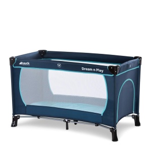 Patut de calatorie Hauck Dream N Play Plus, 15 kg, compact, cu transportoare, NavyAqua