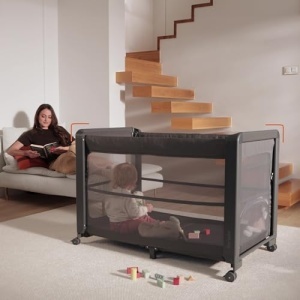 Patut pliabil Lionelo Patty 5-in-1 cu saltea si roti multifunctional ideal de la nastere pana la 15 kg - Img 11