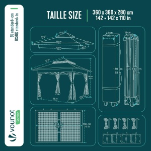 Pavilion pliabil VOUNOT 3.6x3.6m, UV 50, impermeabil, gri - Img 3
