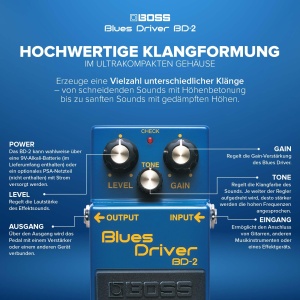 Pedala de efect BOSS BD-2 Blues Driver Overdrive cald, simulari amplificator cu tuburi - Img 4