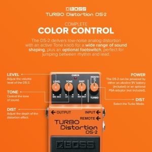 Pedala de efect BOSS DS-2 Turbo Distortion, sunete clasice, moduri turbo - Img 3