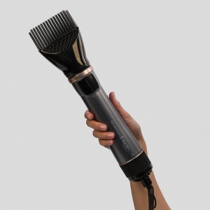Perie cu aer cald rotativa [automata] Keratin Protect (inclusiv 3 atasamente: 2 perii rotunde + amplificator pentru mai mult volum) + agrafe de par, acoperire ceramica cu ulei de migdale, AS8811,Gri - Img 5