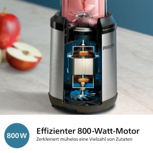 Philips 5000 Series Stand Mixer - Mini Smoothie Maker, lame detasabile, pahar de 700 ml, tehnologie ProBlend Plus, design usor de curatat, elegant, compact. 800 W de putere. Argintiu (HR2764/00) - Img 3