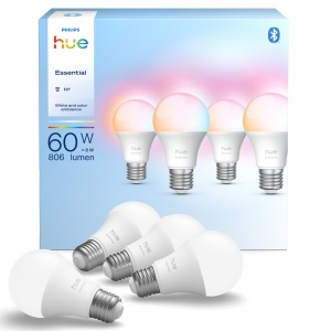 Philips Hue Essential Smart LED A60 E27 8W Lumina ajustabila si colorata 4 buc