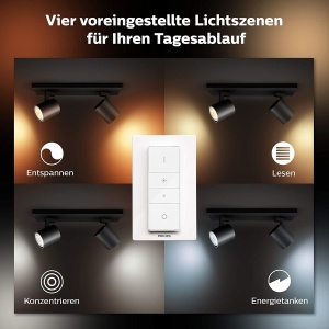 Philips Hue White Ambiance Runner 2 Spot, negru, 2x5W GU10 incl. comutator dimmer, reglabil, toate nuantele de alb, controlabil prin aplicatie, compatibil cu Amazon Alexa (Echo, Echo Dot) - Img 5