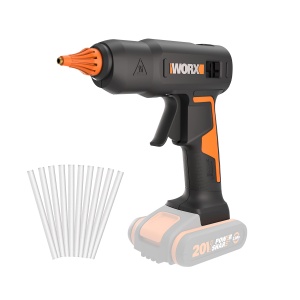 Pistol de lipit cu adeziv fierbinte Worx WX045.9, 20V, 60W, 200C, anti-picurare, cu 10 batoane adezive