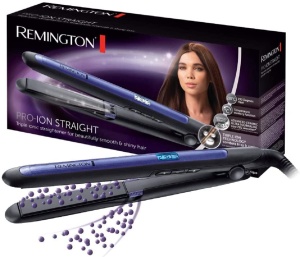 Placa de indreptat parul Remington [Tehnologie cu trei ioni: mai putina incretire si incarcare statica] Pro-Ion (acoperire ceramica cu ultra-turmalina, afisaj LCD, 150-230degC, functie Temp. Boost) Placa de indreptat parul S7710