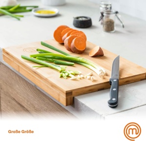 Placa de taiat din bambus MasterChef, 38.5 x 26.5 cm, cu saftranda - Img 2
