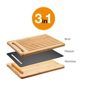 Placa de taiat Fiskars Functional Form, 3 piese, Bambus, 35x25 cm, NegruPortocaliu - Img 5