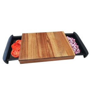 Placa de taiere BERGNER Natural din Akazie cu suport pentru resturi, 38x24.5 cm