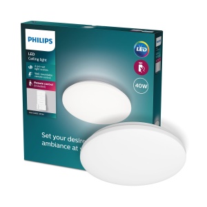 Plafoniera Philips Izso, reglabila cu telecomanda, 40 W, 2700-6500 K, alba, IP20, antireflexie si fara palpaire