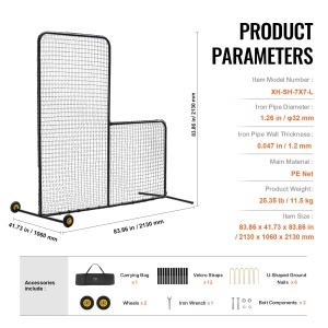 Plasa de protectie VEVOR XH-SH-7X7-L pentru baseball si softball 213x213 cm cu roti si husa - Img 7