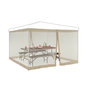 Plasa de tantari Relaxdays pentru foisor de 3 x 3 m, 2 panouri laterale, cu fermoar si velcro, plasa de tantari XL de 12 m, bej