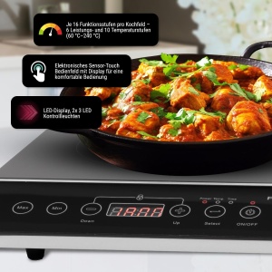 Plita cu inductie ProfiCook(r) cu suprafata vitroceramica | Plita cu inductie 2 placi | Plita fierbinte cu cronometru de 180 de minute si 16 niveluri | Placa de inductie cu aut. Inchidere | 3500 W | PC-DKI 1067 - Img 5