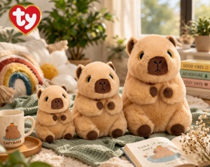 Plus Toy TY Beanie Boos Lara Capibara cu ochi aurii stralucitori, 15 cm - Img 3