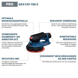 Polizor Excentric Bosch Professional GEX 12V-150-3, 12V, Compact, Ergonomic - Img 7